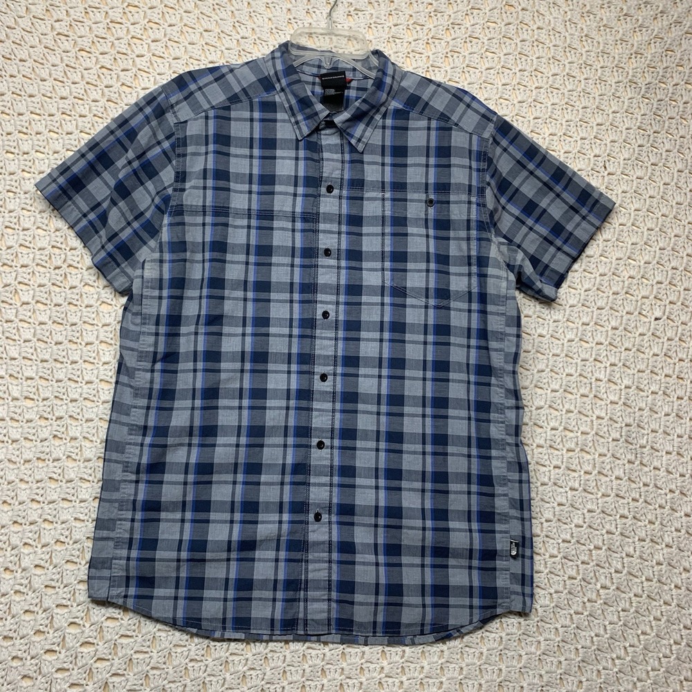 The North Face shirt Men's L Blue Plaid Short Sleeve‎ Button Up Hiking Outdoor